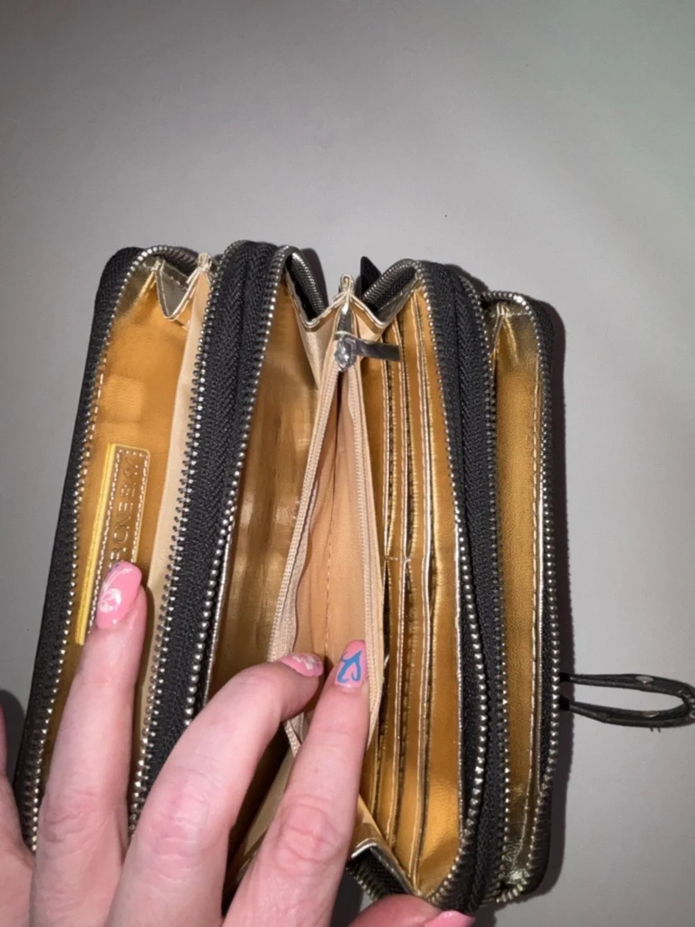 Black Floral Stud Zip-Around Wristlet Wallet